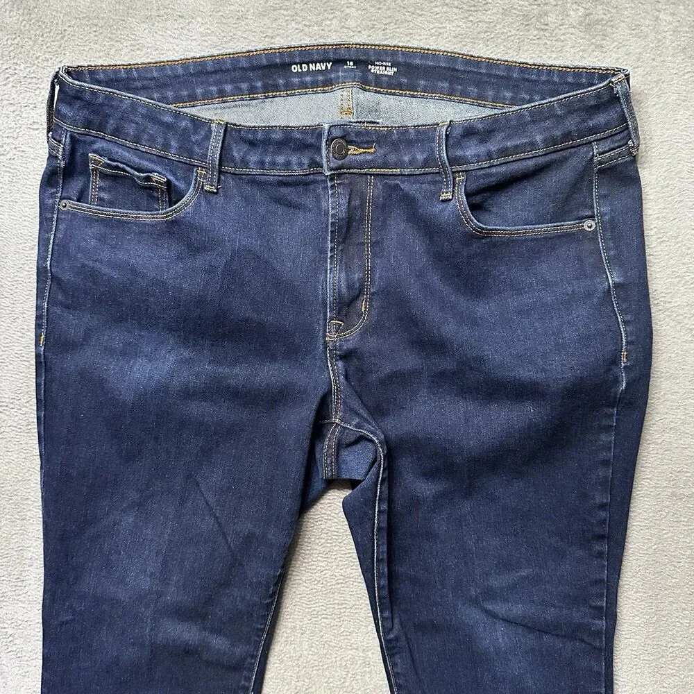 Old Navy Womens 16 Short Power Slim Straight Jeans Blue Dark Wash Mid Rise EUC